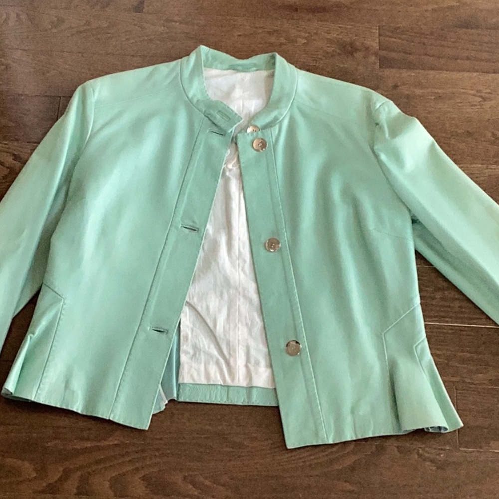 Brioni Mint Green Leather Women's Jacket